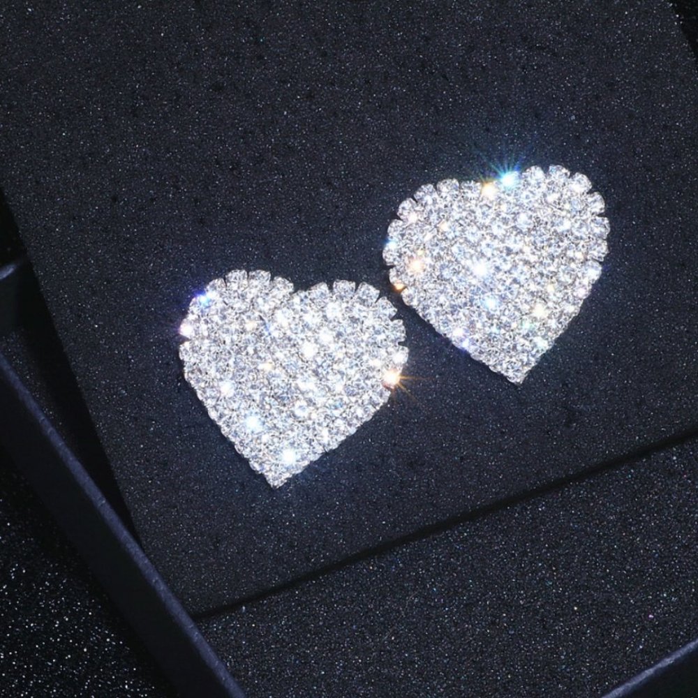 Large Crystal Heart Shaped Earrings - Picture 8 of 10